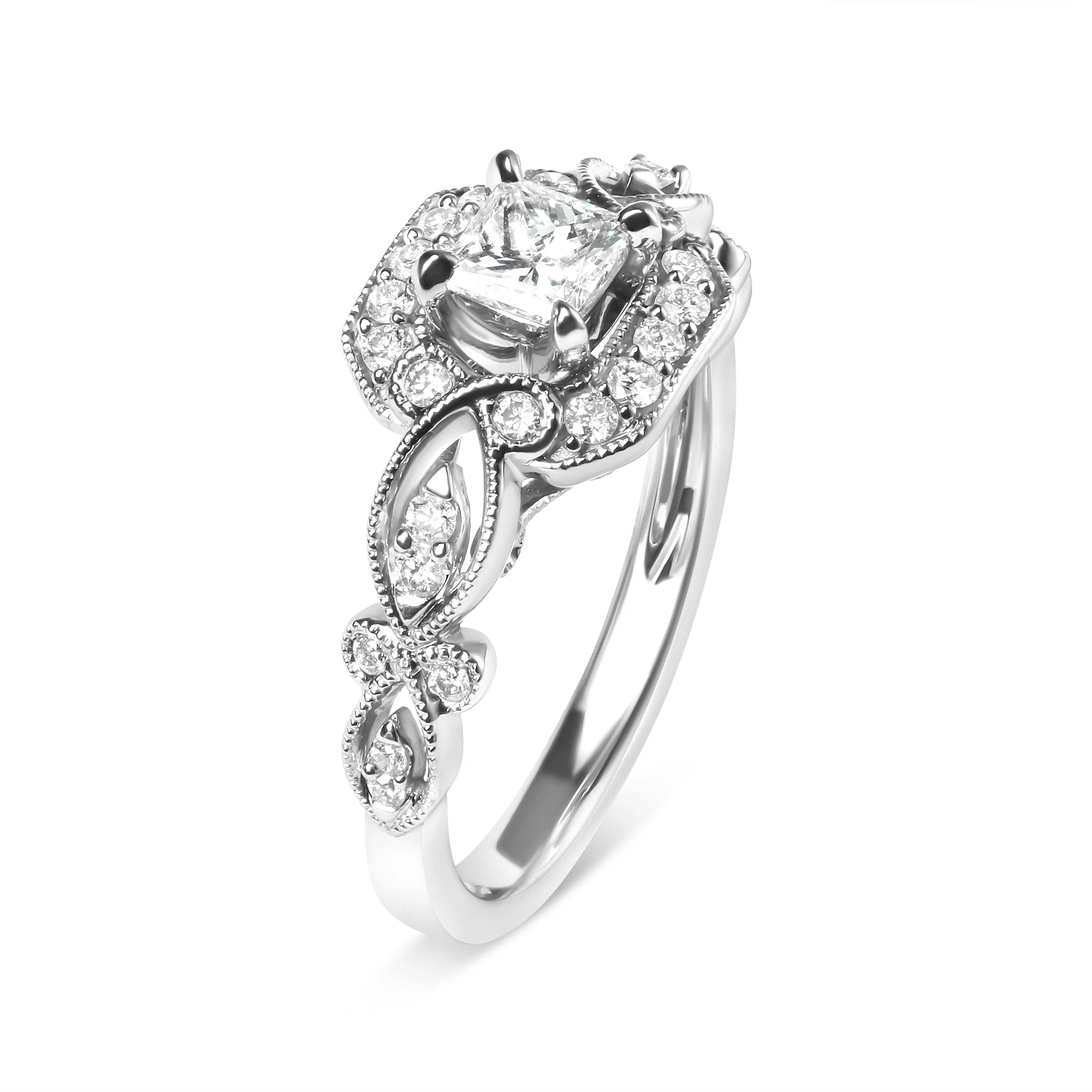 14K White Gold Diamond 3/4 Cttw Diamond Halo Style and Woven Shank Engagement Ring (G-H Color, VS2-SI1 Clarity) - Size 7 - Image 3
