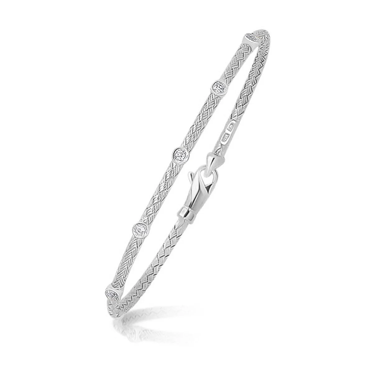 14k White Gold Diamond Accent Station Basket Weave Bracelet - Image 3