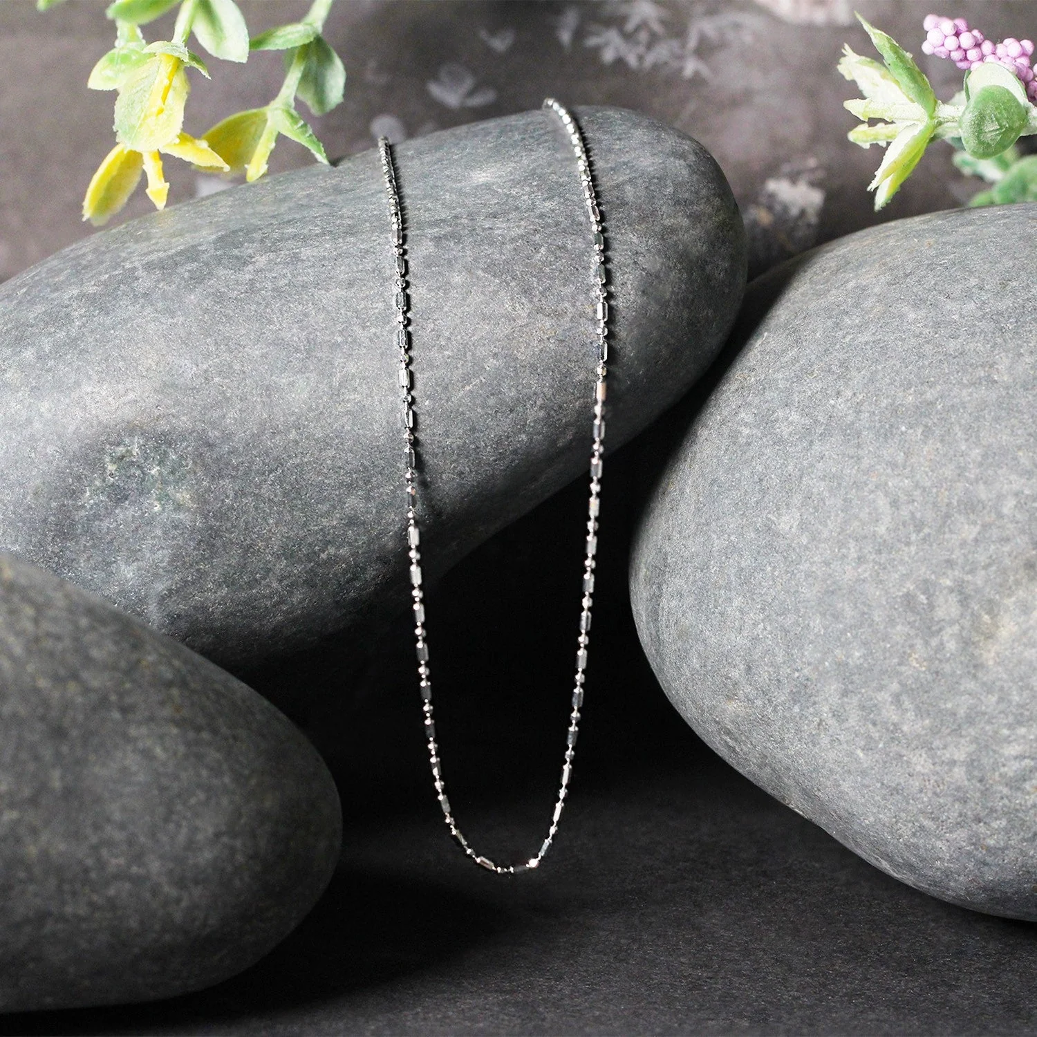 14k White Gold Diamond-Cut Bead Chain 1.0mm - Image 10