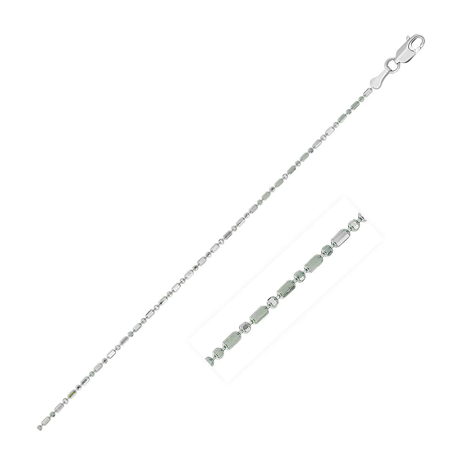14k White Gold Diamond-Cut Bead Chain 1.0mm - Image 7