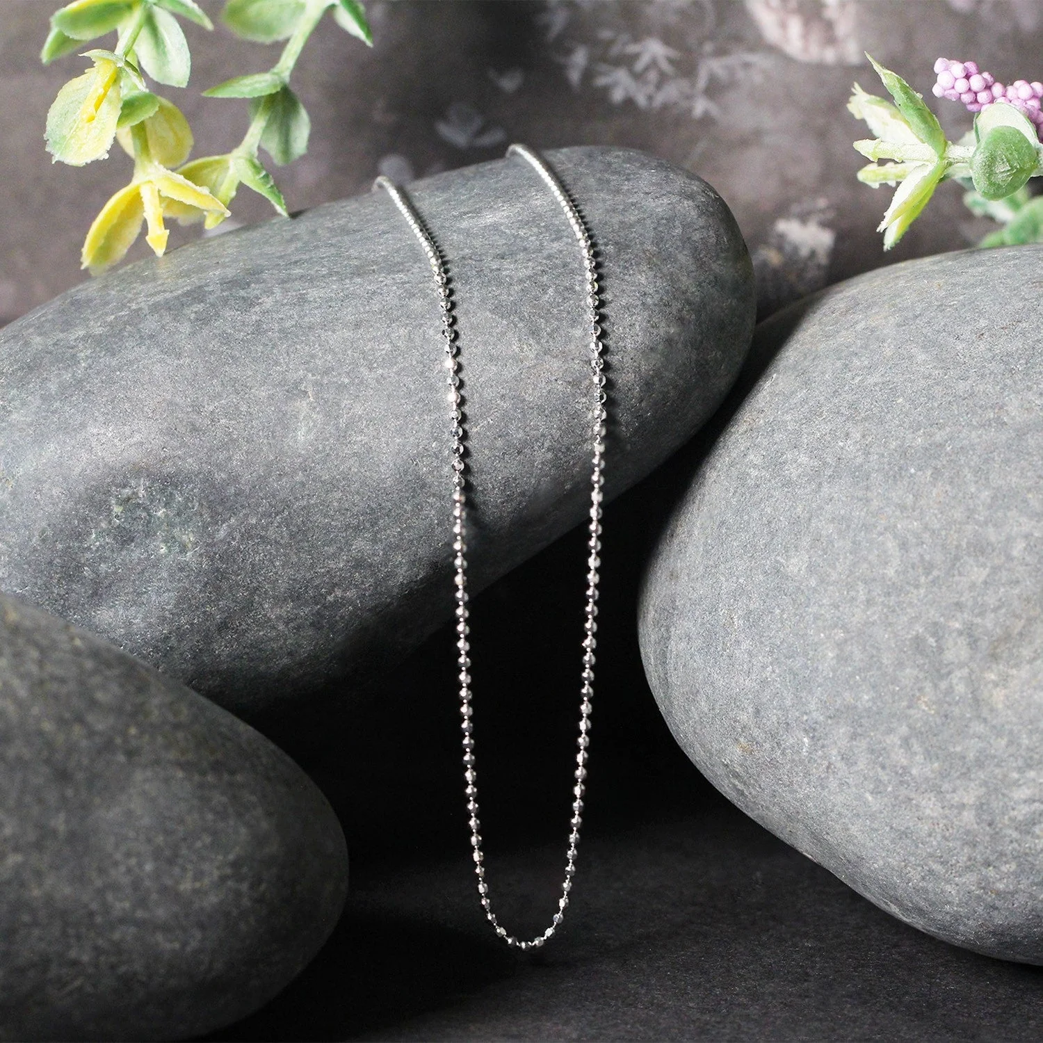 14k White Gold Diamond-Cut Bead Chain 1.2mm - Image 12