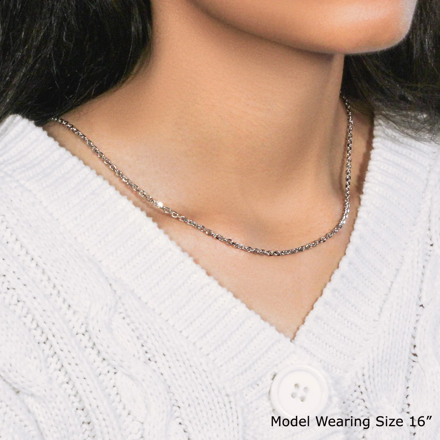 14k White Gold Diamond Cut Cable Link Chain (2.60 mm) - Image 8
