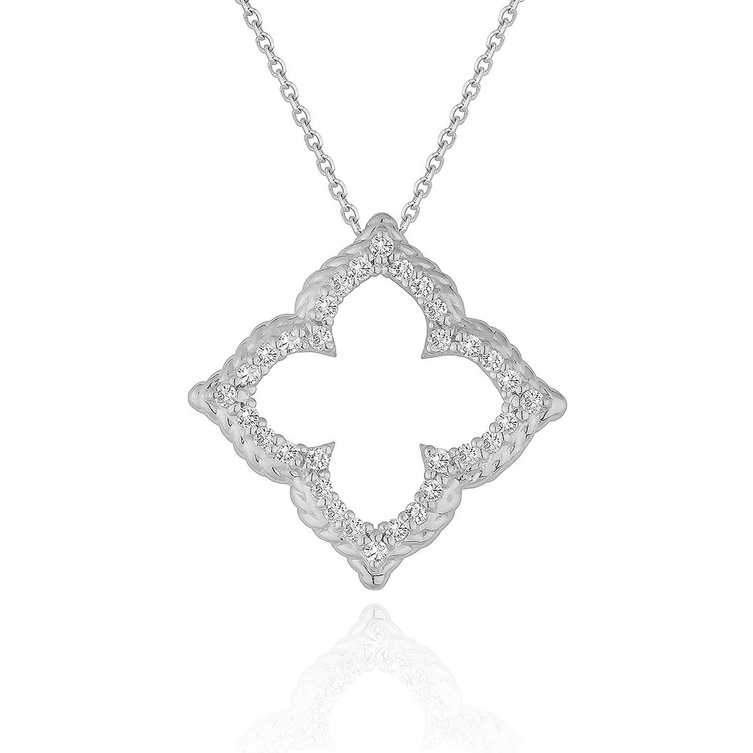 14k White Gold Diamond Cut-out Flower Pendant (1/3 cttw) - Image 4