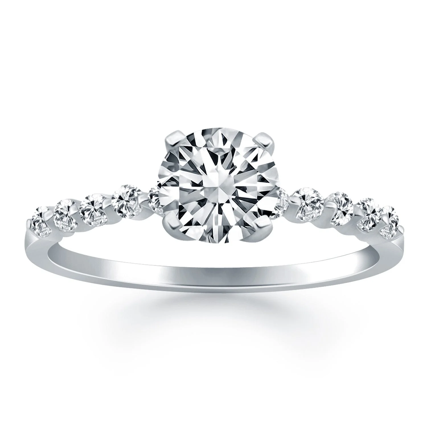 14k White Gold Diamond Engagement Ring with Shared Prong Diamond Accents - Image 4