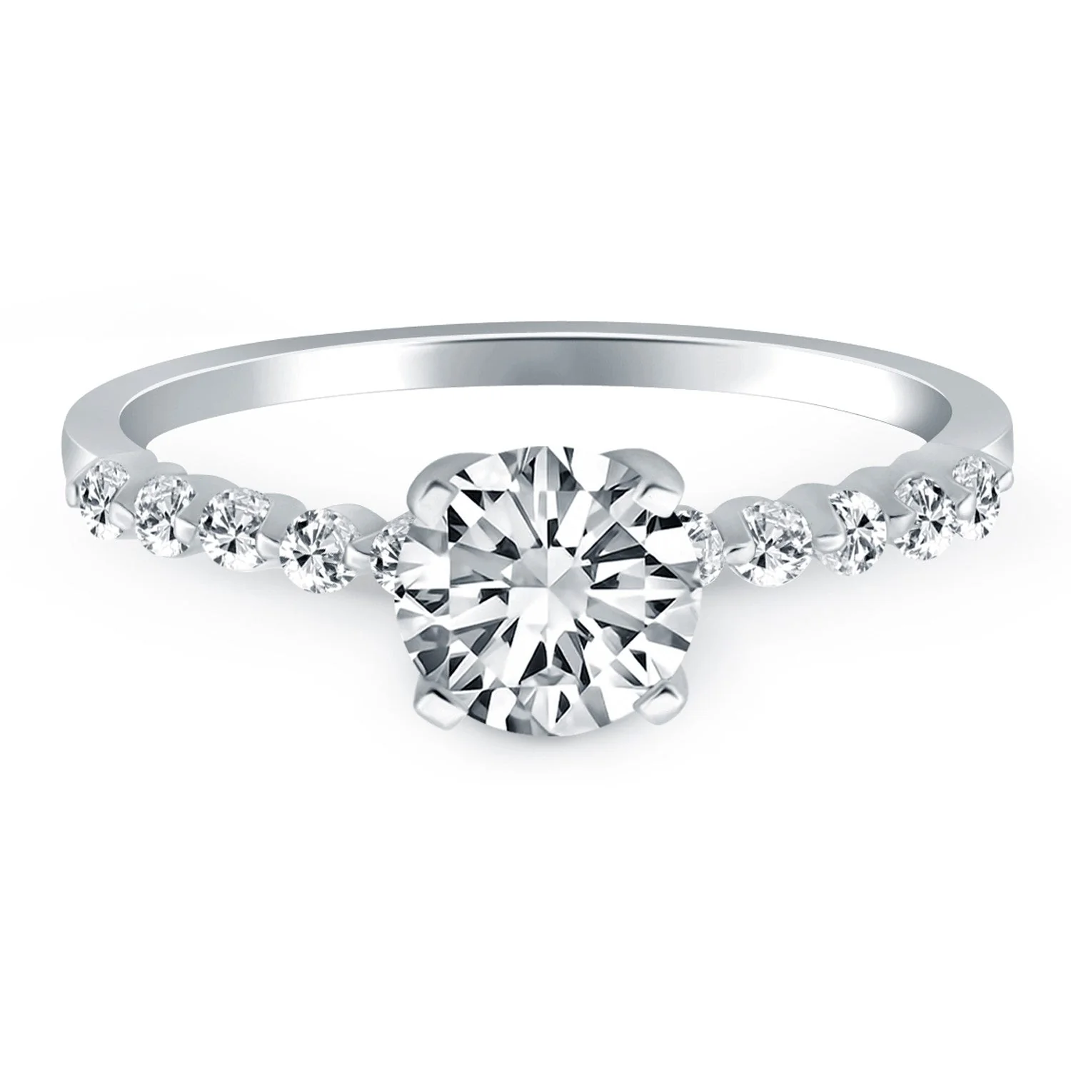 14k White Gold Diamond Engagement Ring with Shared Prong Diamond Accents - Image 5