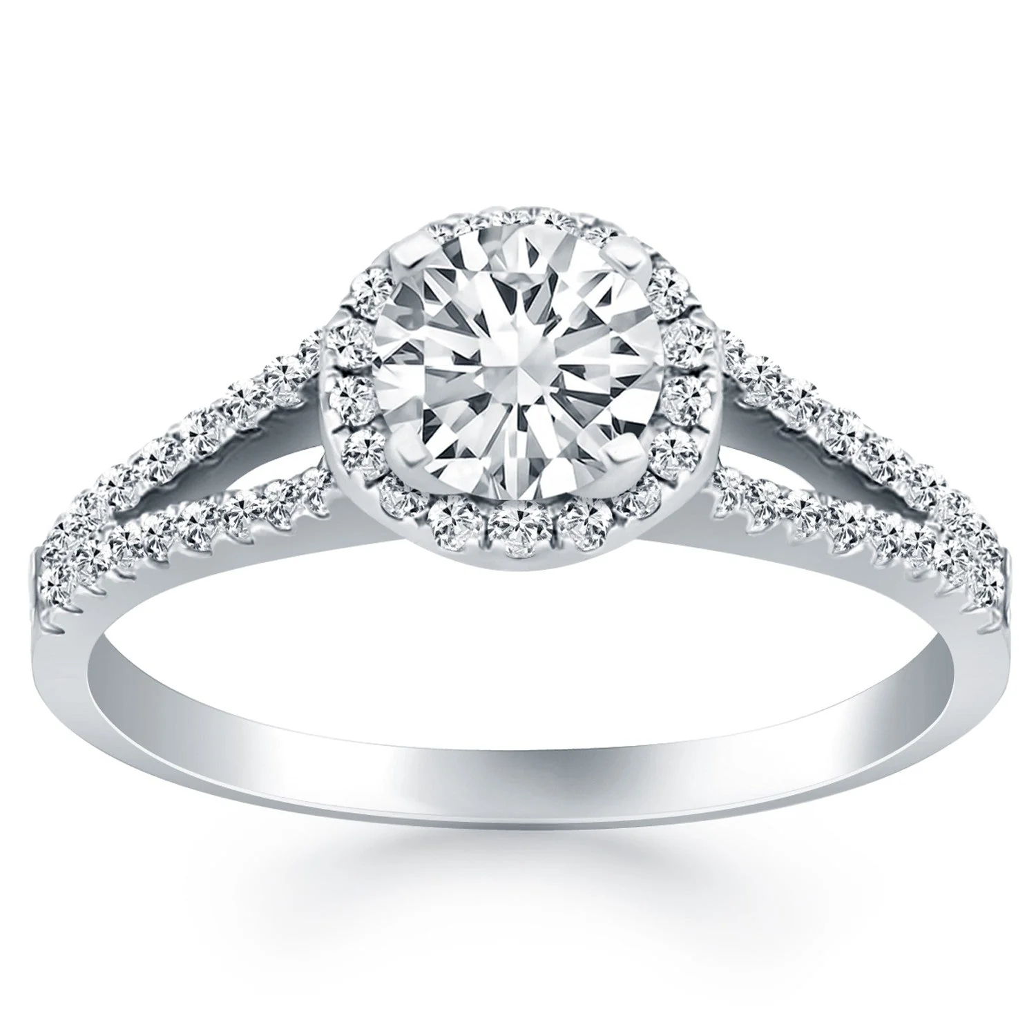 14k White Gold Diamond Halo Split Shank Engagement Ring - Image 4