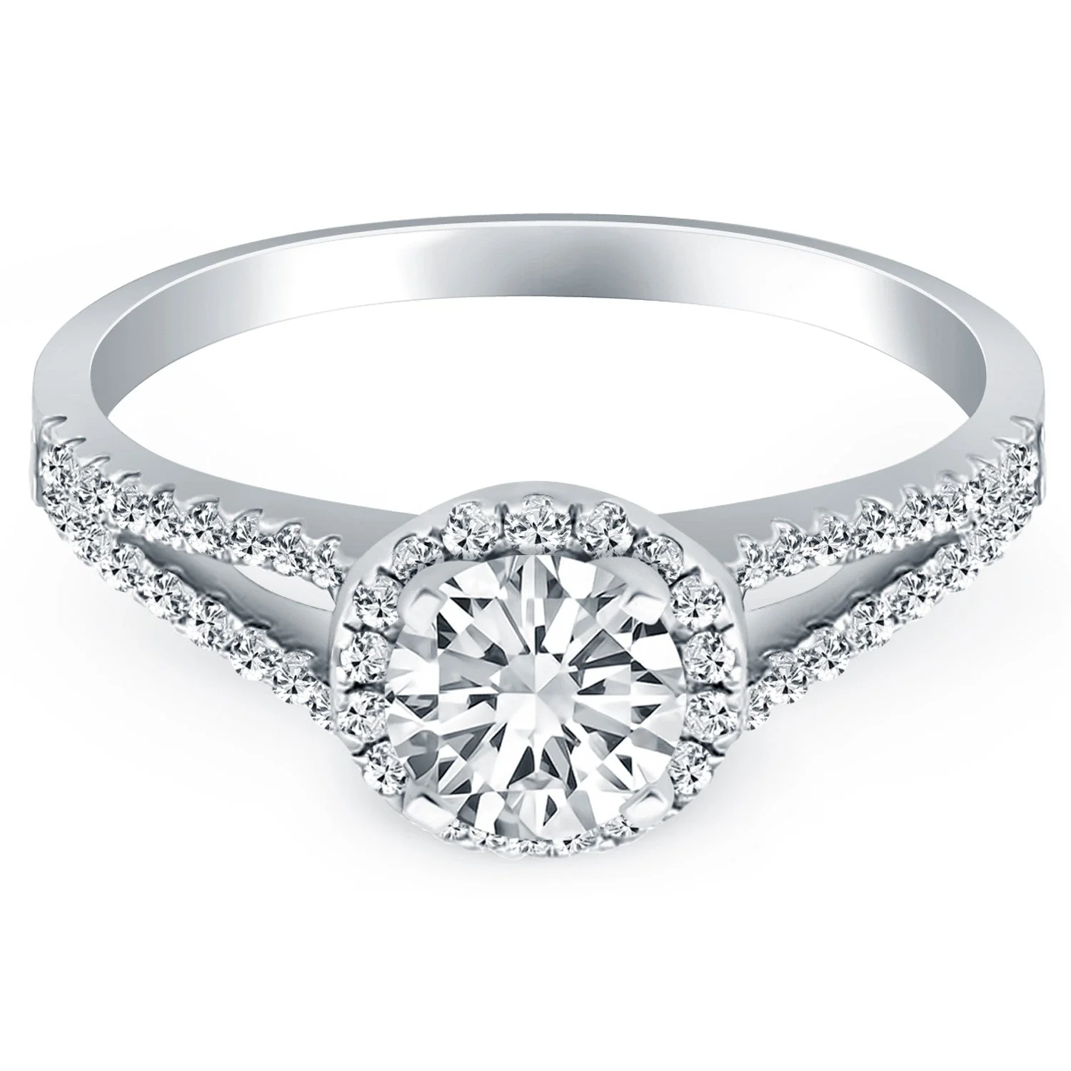 14k White Gold Diamond Halo Split Shank Engagement Ring - Image 5