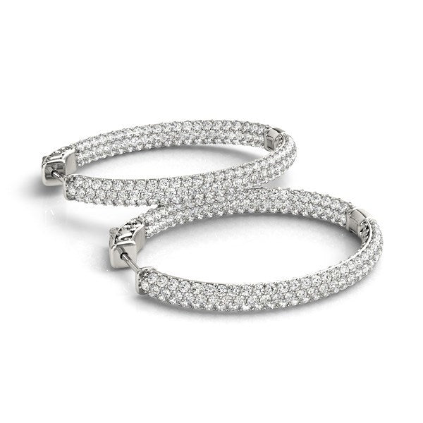 14k White Gold Diamond Hoop Double Sided Three Row Earrings (2 cttw) - Image 3