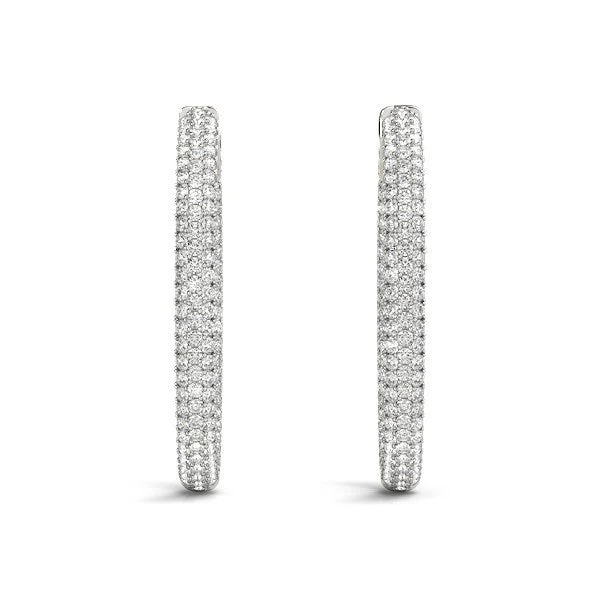 14k White Gold Diamond Hoop Double Sided Three Row Earrings (2 cttw) - Image 4