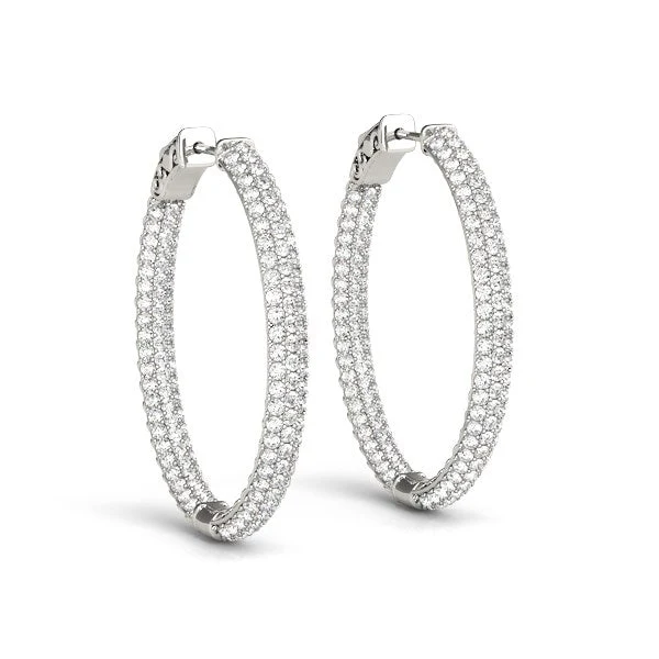 14k White Gold Diamond Hoop Double Sided Three Row Earrings (2 cttw) - Image 6