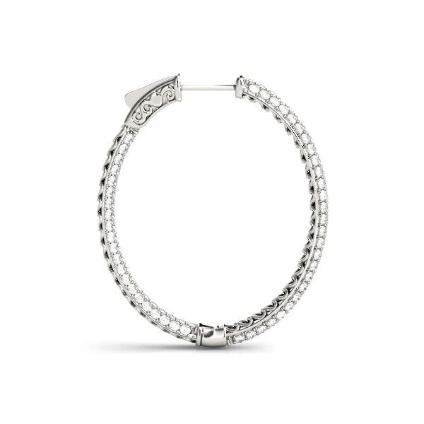 14k White Gold Diamond Hoop Double Sided Three Row Earrings (2 cttw) - Image 7