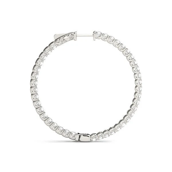 14k White Gold Diamond Hoop Earrings with Shared Prong Setting (2 cttw) - Image 2