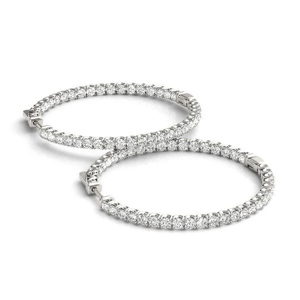 14k White Gold Diamond Hoop Earrings with Shared Prong Setting (2 cttw) - Image 3