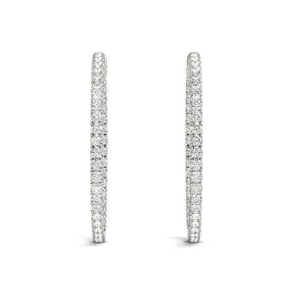 14k White Gold Diamond Hoop Earrings with Shared Prong Setting (2 cttw) - Image 4