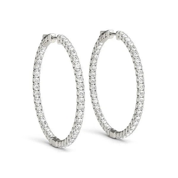 14k White Gold Diamond Hoop Earrings with Shared Prong Setting (2 cttw) - Image 5