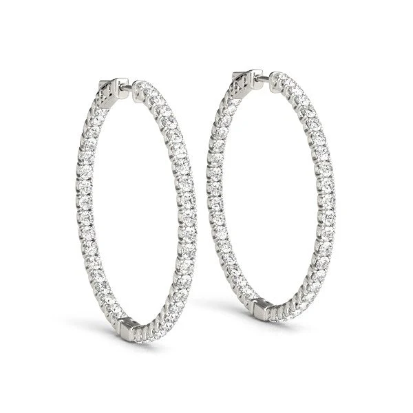 14k White Gold Diamond Hoop Earrings with Shared Prong Setting (2 cttw) - Image 6