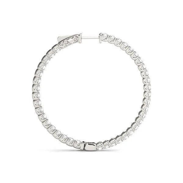 14k White Gold Diamond Hoop Earrings with Shared Prong Setting (2 cttw) - Image 7