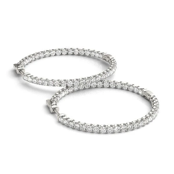 14k White Gold Diamond Hoop Earrings with Shared Prong Setting (2 cttw) - Image 8