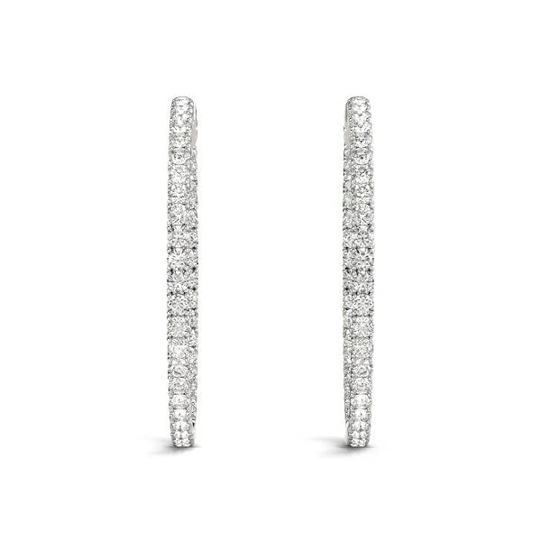 14k White Gold Diamond Hoop Earrings with Shared Prong Setting (2 cttw) - Image 9