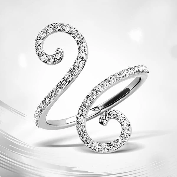 14k White Gold Diamond Open Flourish Style Ring (1/2 cttw) - Image 5