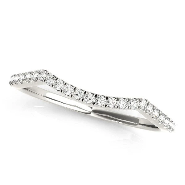 14k White Gold Diamond Pave Set Curved Wedding Band (1/8 cttw) - Image 2