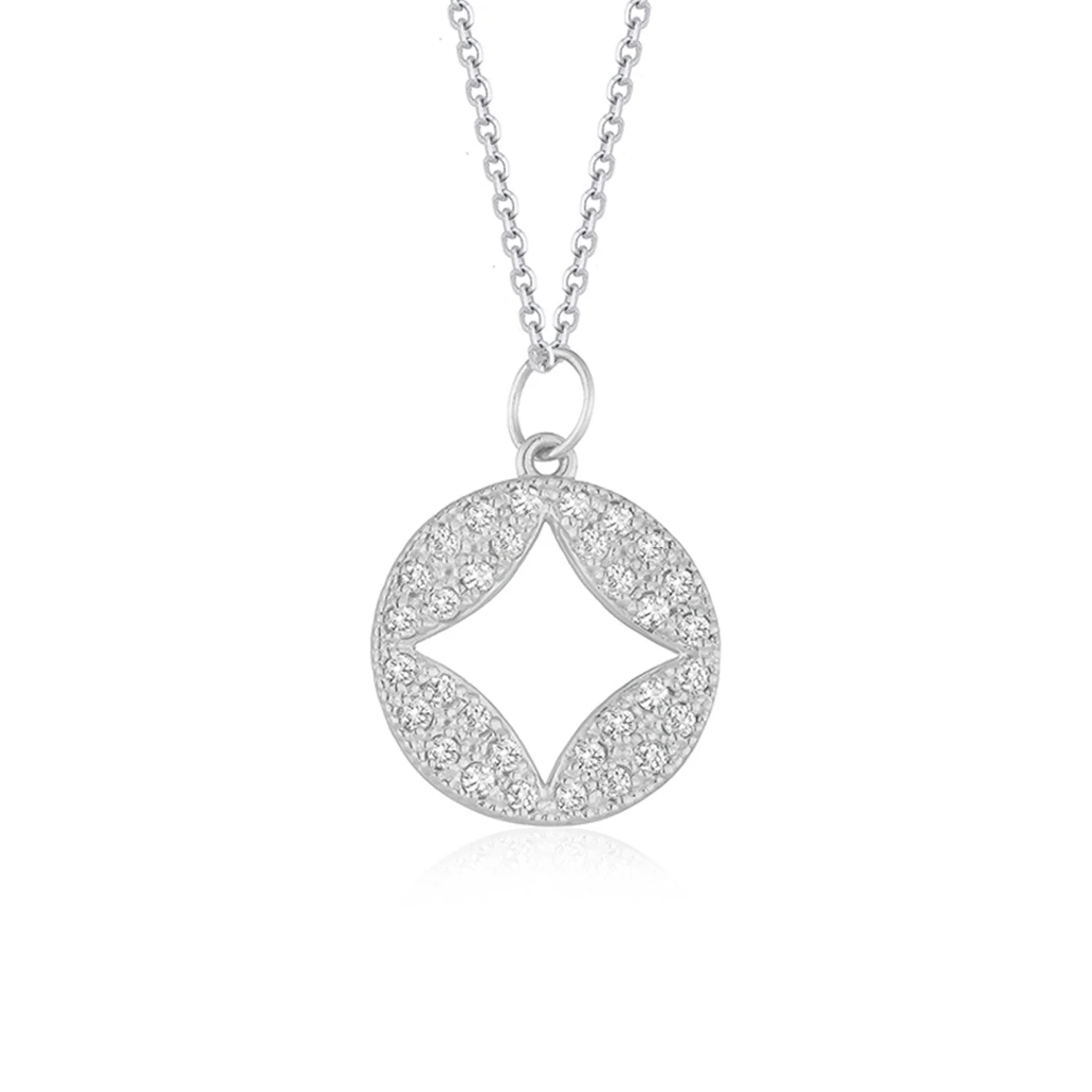 14k White Gold Diamond Studded Circle Pendant with Cut-out (1/3 cttw) - Image 4