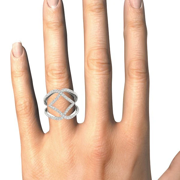 14k White Gold Entwined Design Diamond Dual Band Ring (3/4 cttw) - Image 4