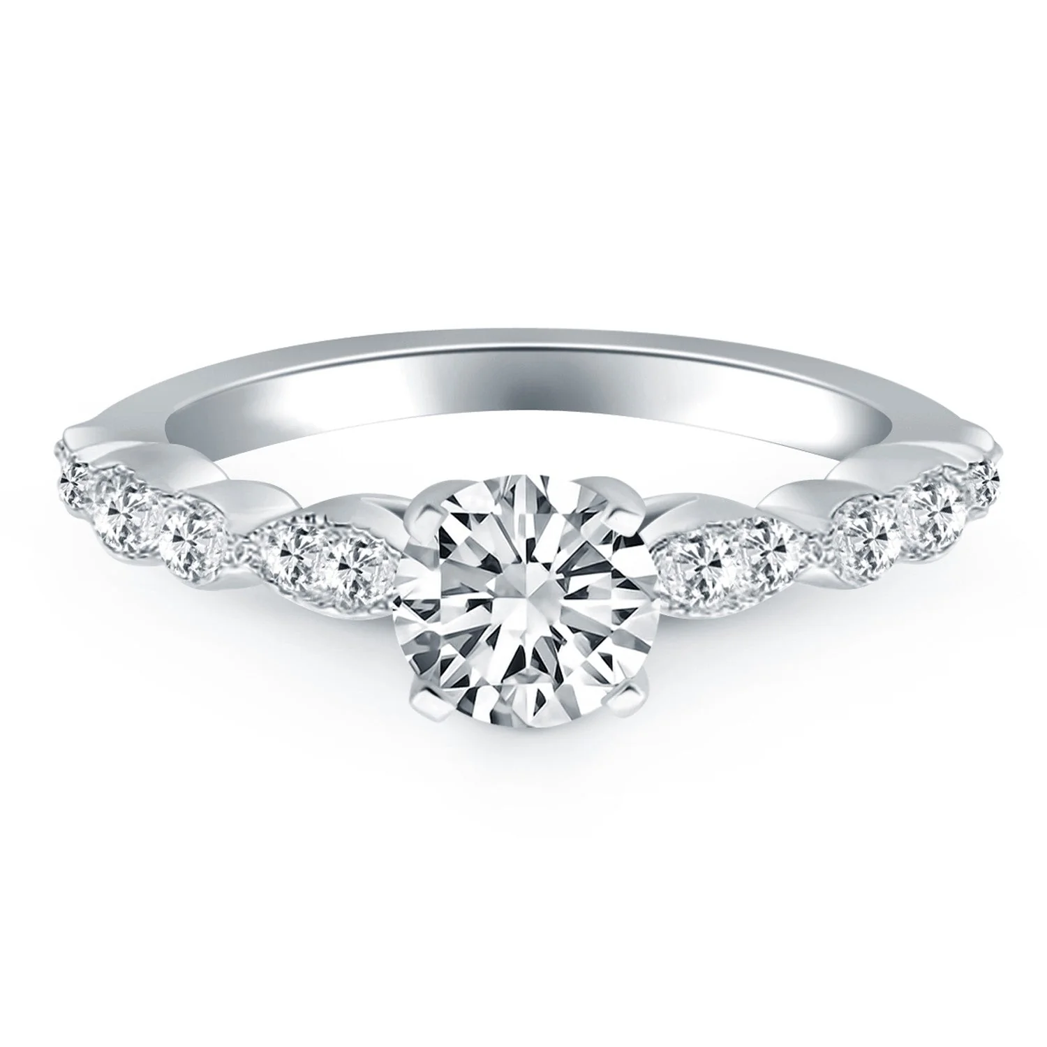 14k White Gold Fancy Shaped Diamond Engagement Ring - Image 5