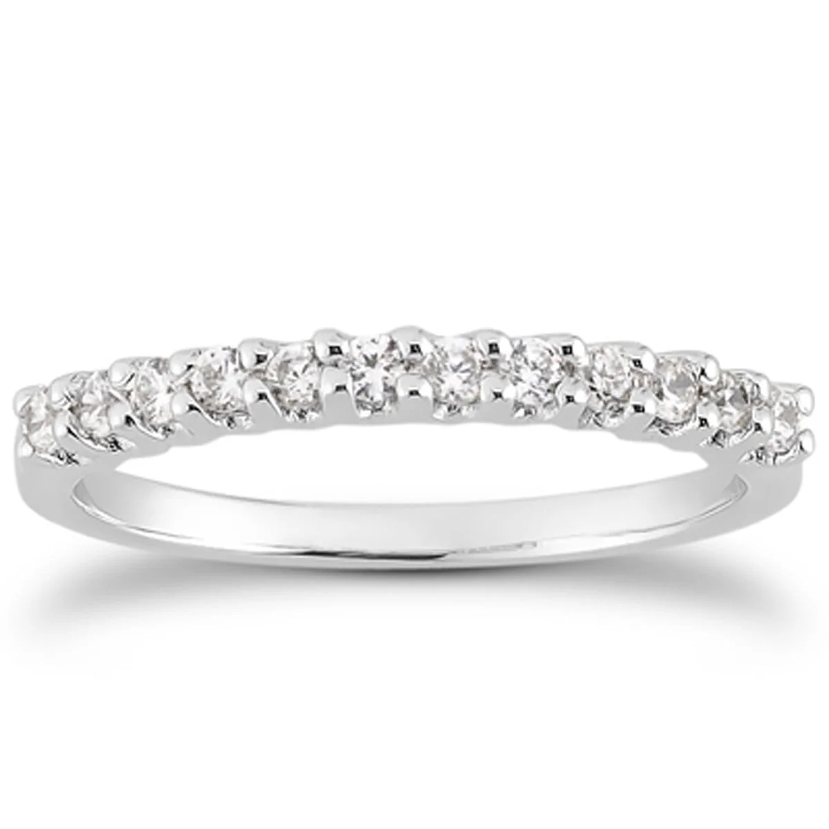 14k White Gold Fancy U Setting Shared Prong Diamond Wedding Ring Band - Image 3