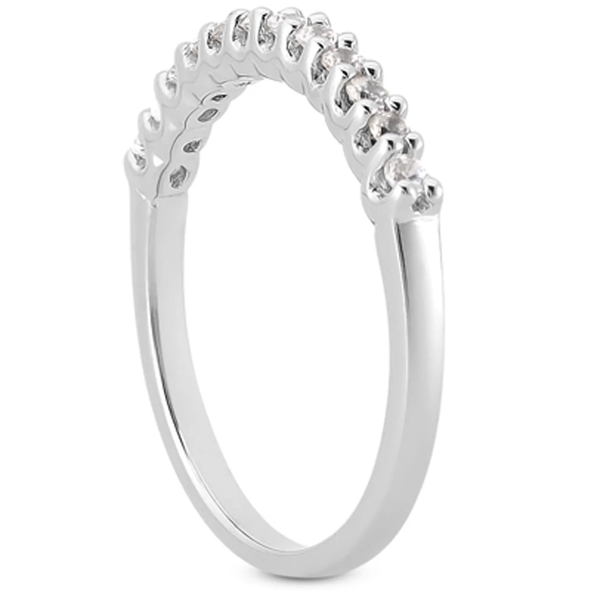 14k White Gold Fancy U Setting Shared Prong Diamond Wedding Ring Band - Image 4
