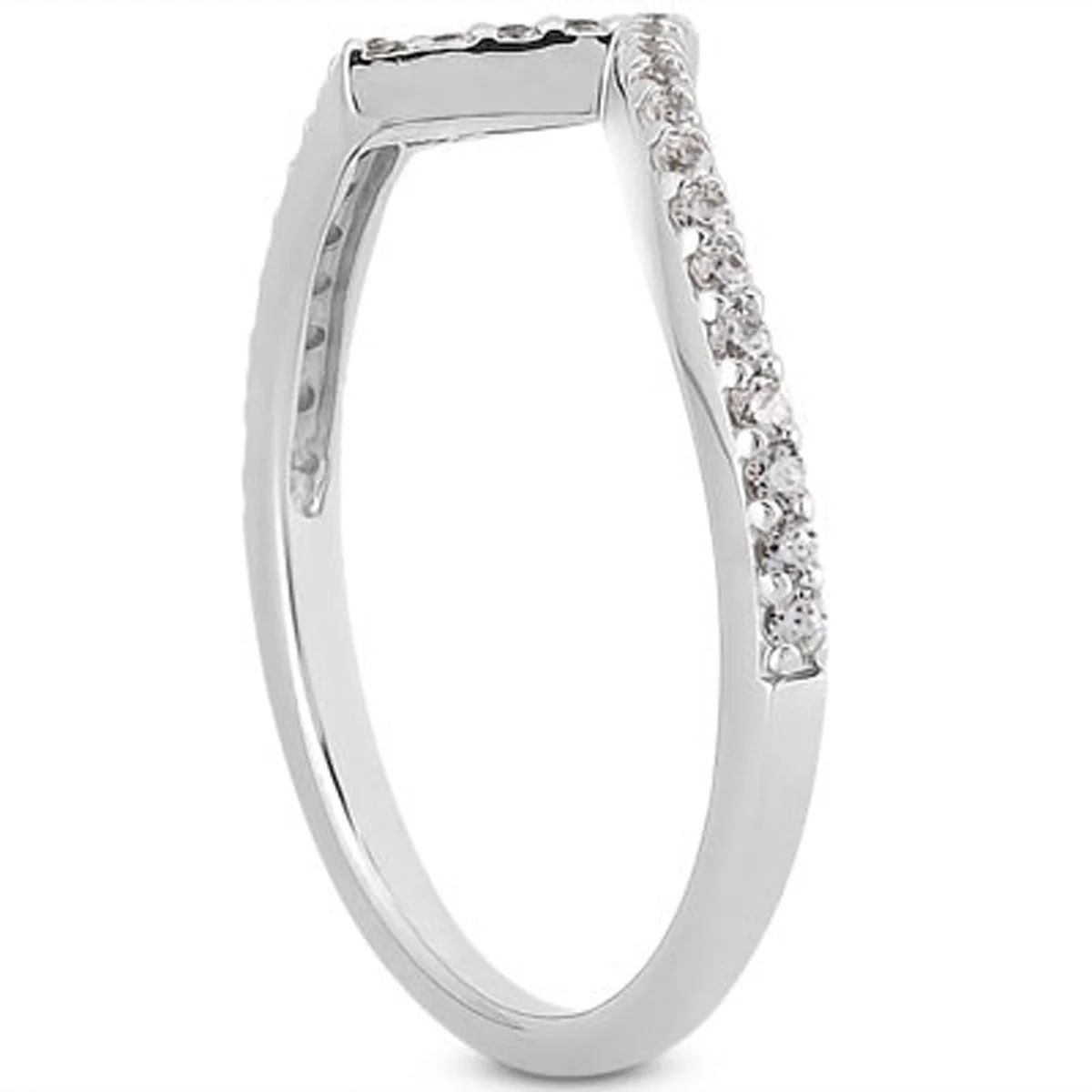 14k White Gold Fancy Zig Zag Pave Diamond Wedding Ring Band - Image 2