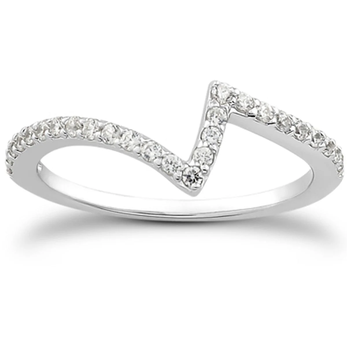 14k White Gold Fancy Zig Zag Pave Diamond Wedding Ring Band - Image 3
