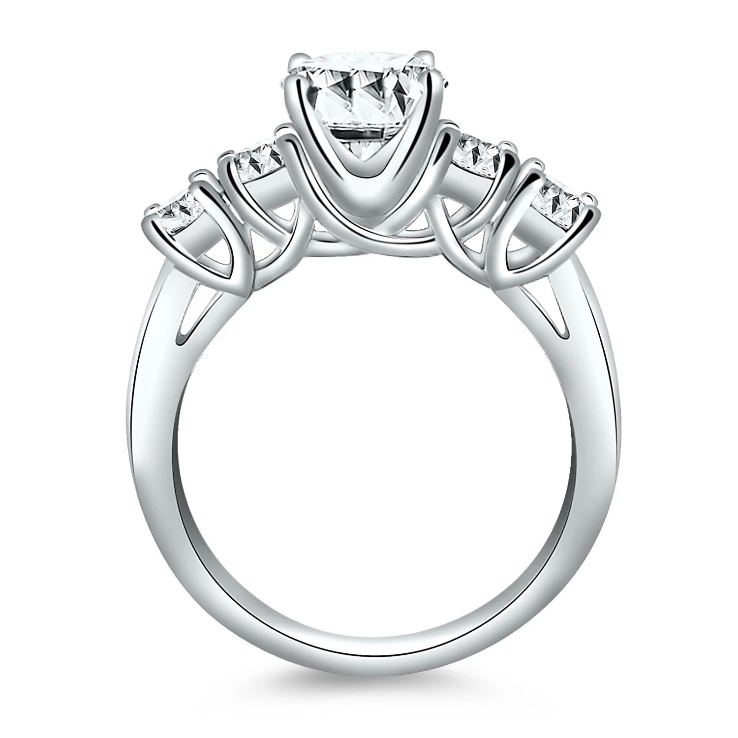 14k White Gold Five Stone Diamond Trellis Engagement Ring - Image 6