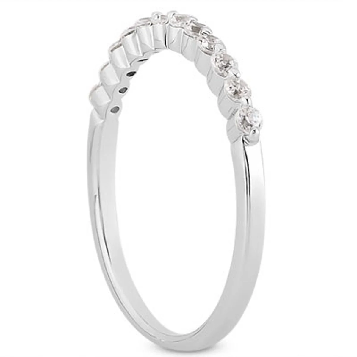 14k White Gold Floating Diamond Single Shared Prong Wedding Ring Band - Image 2