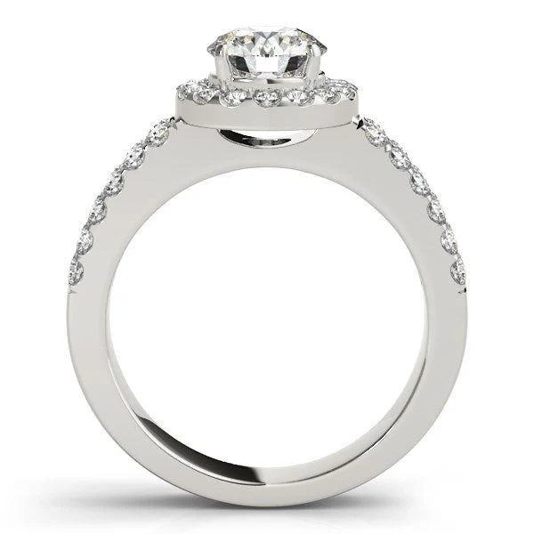 14k White Gold Halo Diamond Engagement Ring With Double Row Band (1 3/8 cttw) - Image 2