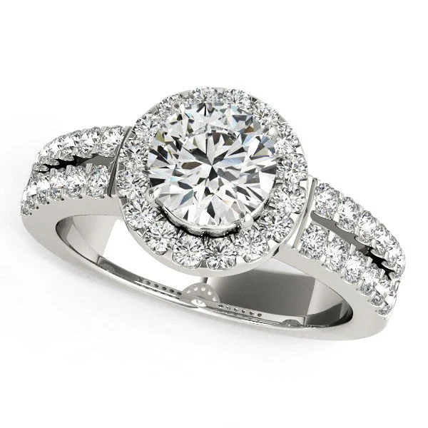 14k White Gold Halo Diamond Engagement Ring With Double Row Band (1 3/8 cttw) - Image 3
