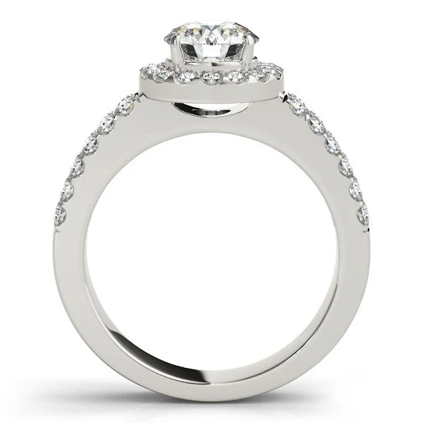 14k White Gold Halo Diamond Engagement Ring With Double Row Band (1 3/8 cttw) - Image 4