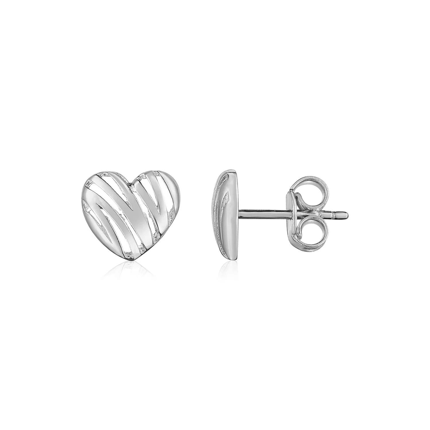 14K White Gold High Polish Scribble Heart Stud Earrings - Image 2