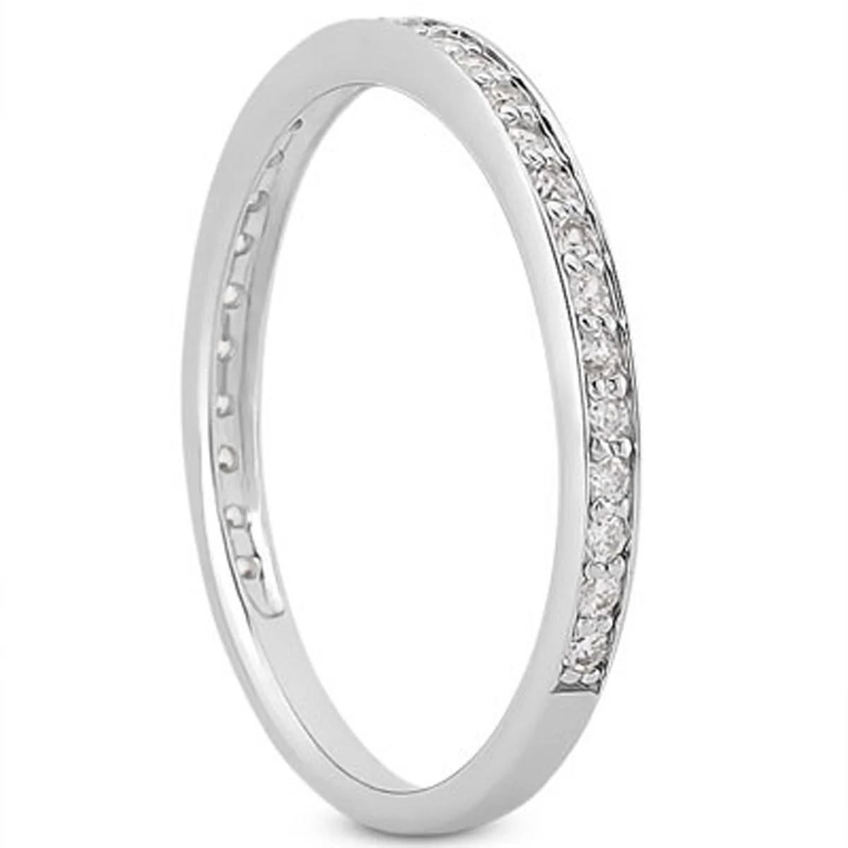 14k White Gold Micro-pave Diamond Wedding Ring Band Set 3/4 Around - Image 2