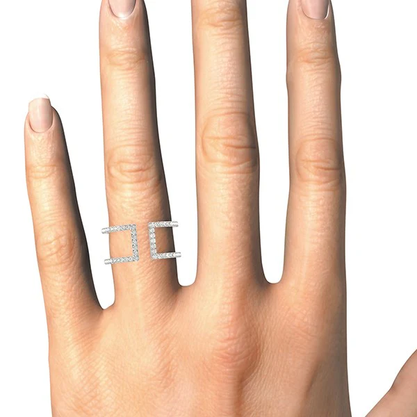 14k White Gold Modern Dual Band Style Diamond Ring (1/2 cttw) - Image 8