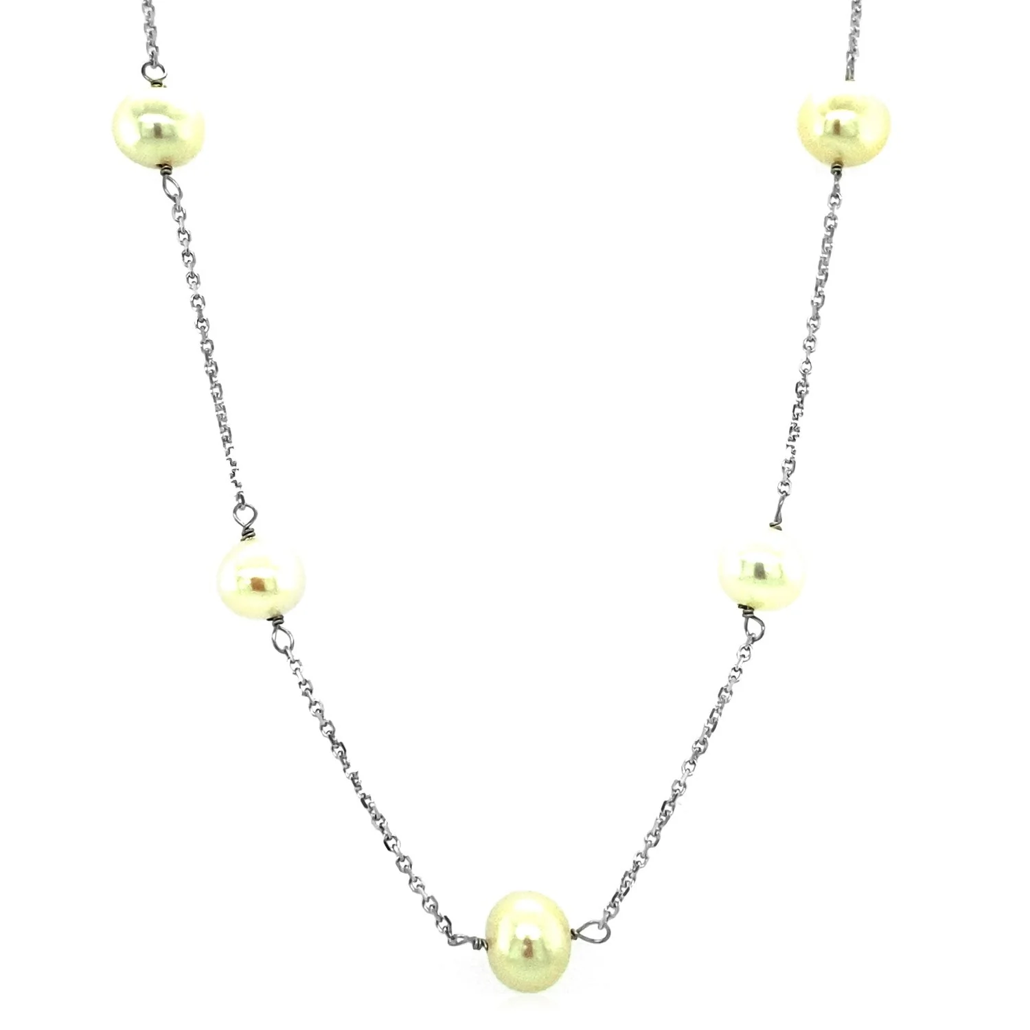 14k White Gold Necklace with White Pearls - Image 10