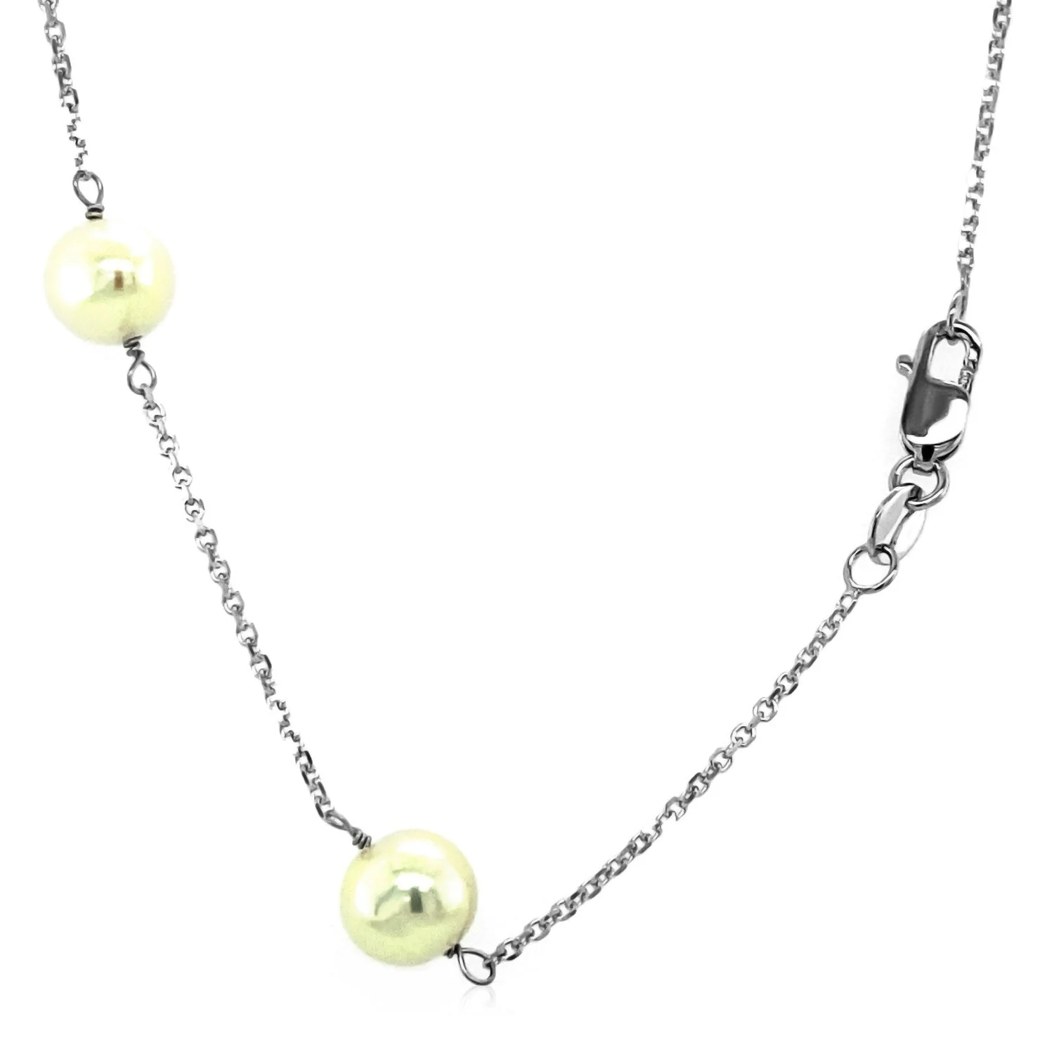 14k White Gold Necklace with White Pearls - Image 11