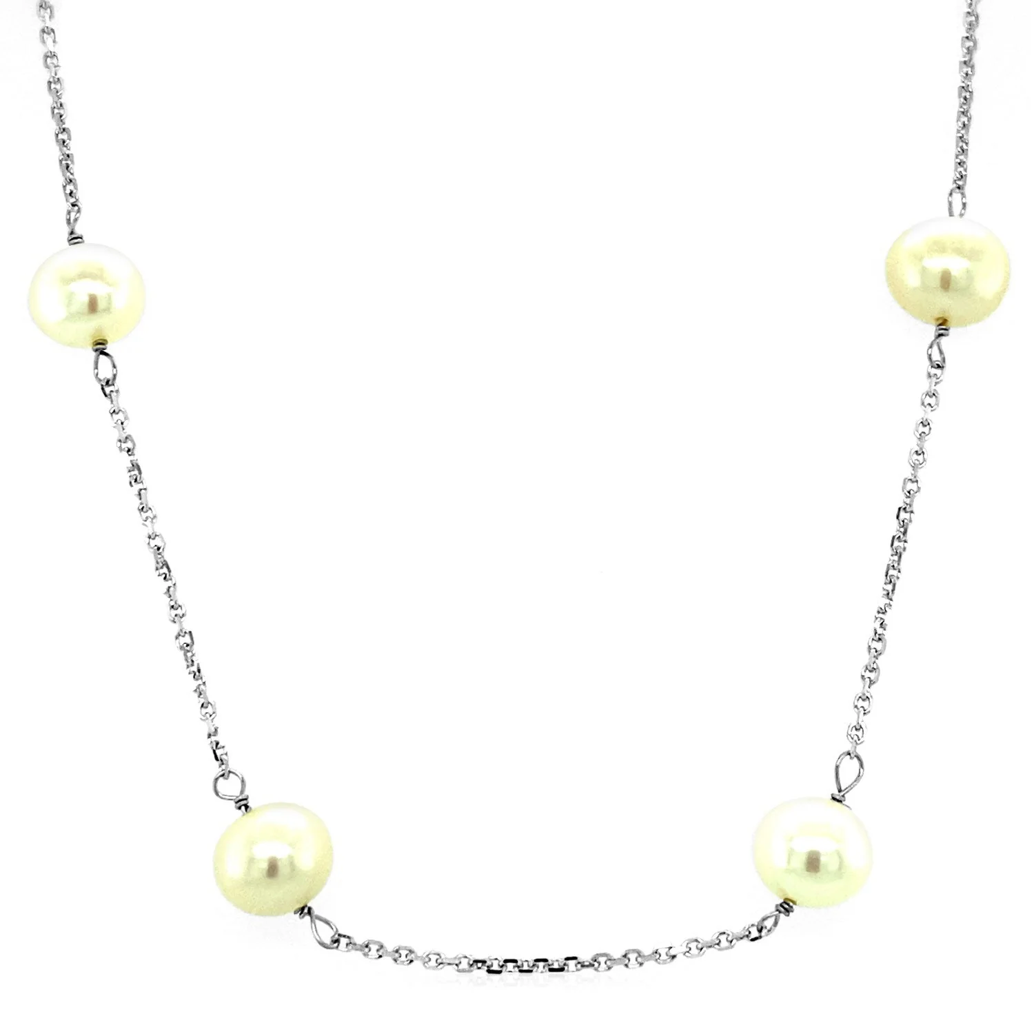 14k White Gold Necklace with White Pearls - Image 2
