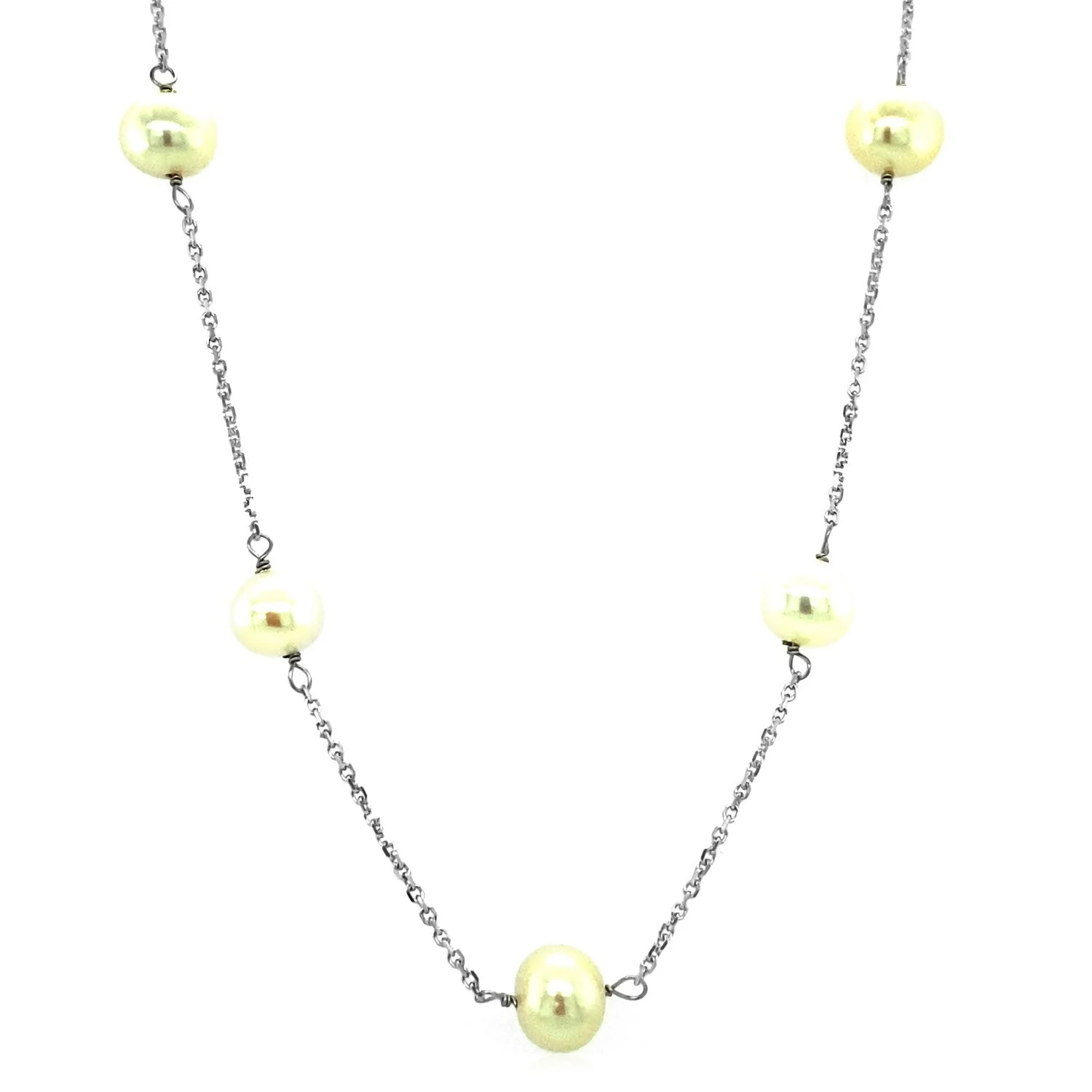 14k White Gold Necklace with White Pearls - Image 4