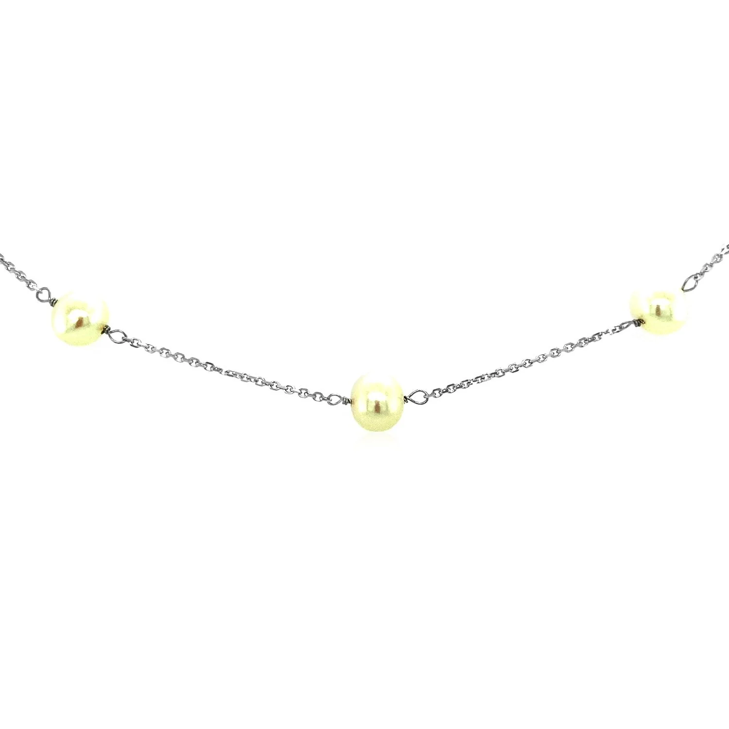 14k White Gold Necklace with White Pearls - Image 9