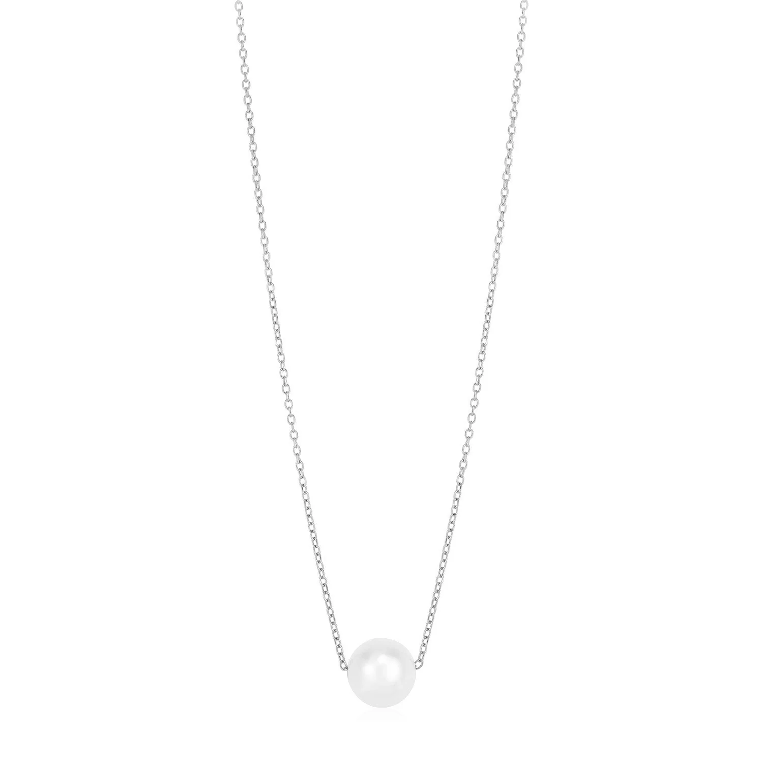 14k White Gold Pearl Solitaire Necklace - Image 3