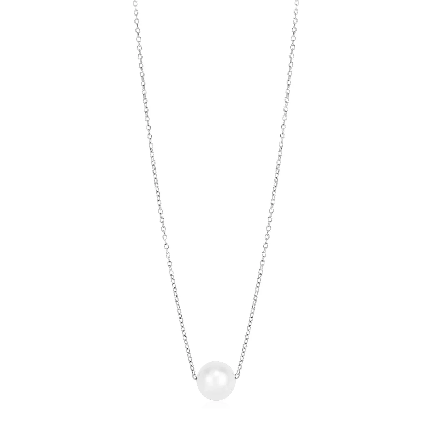 14k White Gold Pearl Solitaire Necklace - Image 4