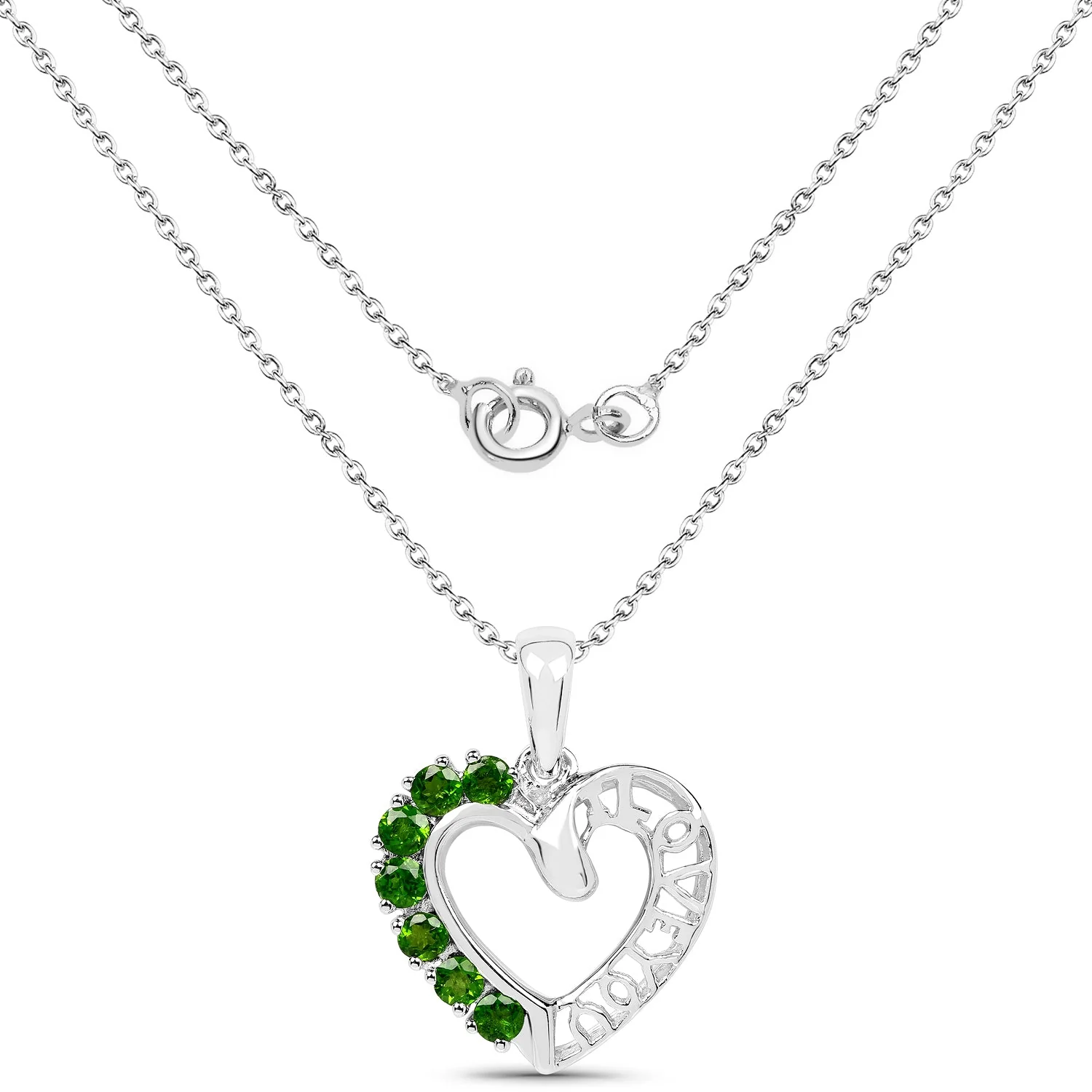 14K White Gold Plated 0.84 Carat Genuine Chrome Diopside .925 Sterling Silver Pendant - Image 2