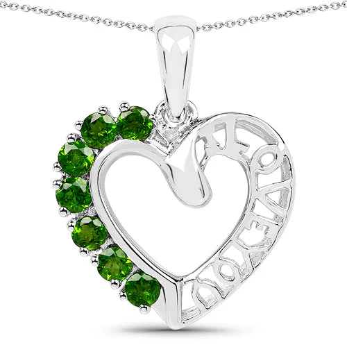 14K White Gold Plated 0.84 Carat Genuine Chrome Diopside .925 Sterling Silver Pendant - Image 3