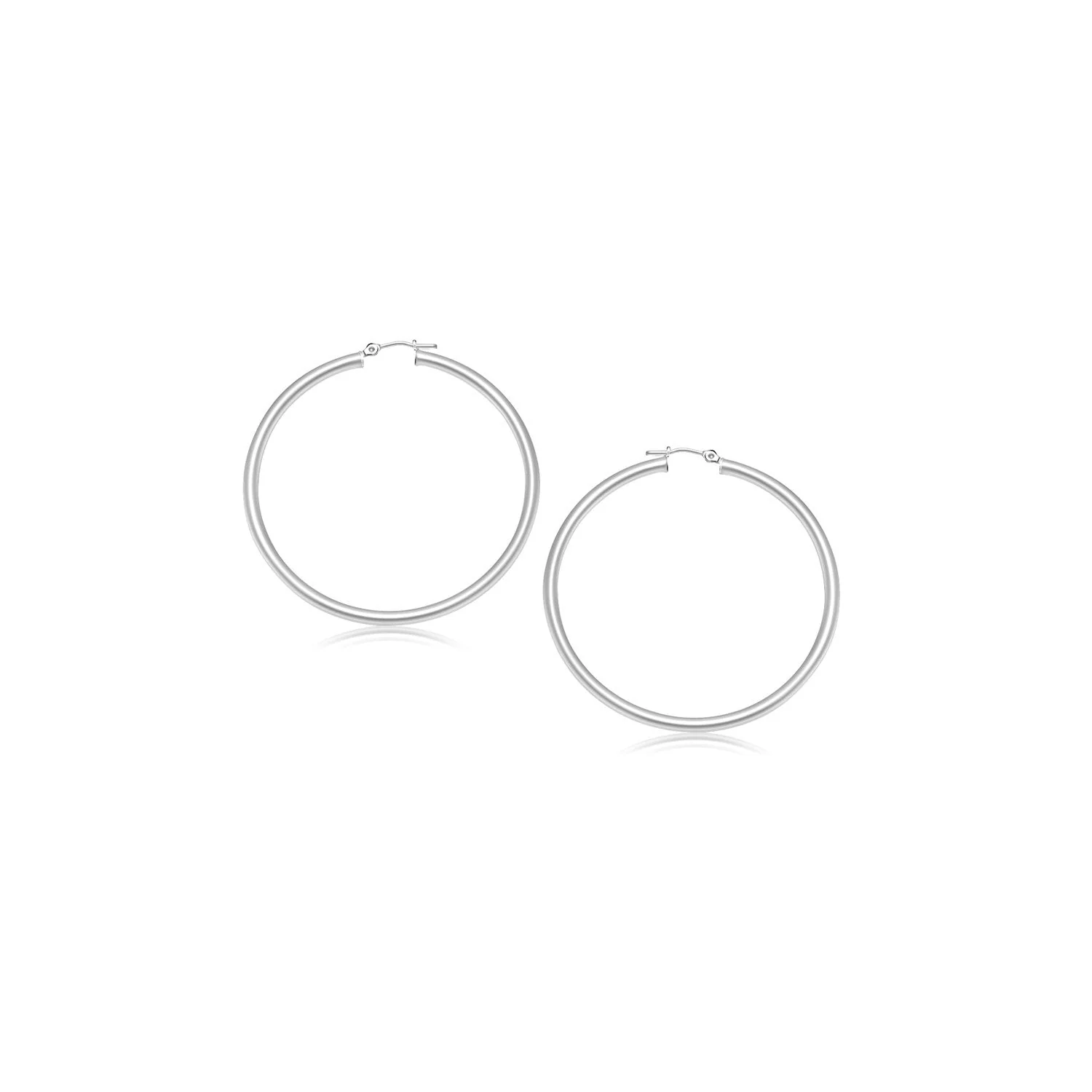 14k White Gold Polished Hoop Earrings (15 mm) - Image 2
